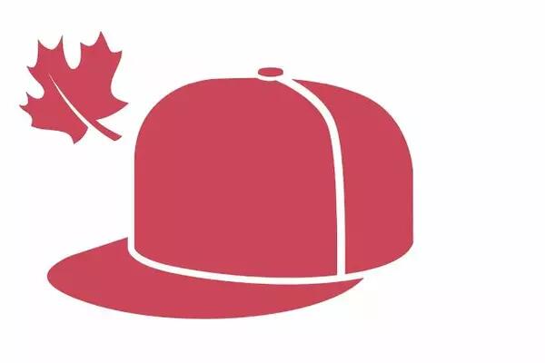 Graphic illustration of a baseball cap and a maple leaf