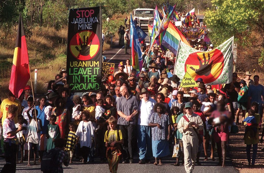 People protesting the Jabiluka Mine in the Northern Territory of Australia