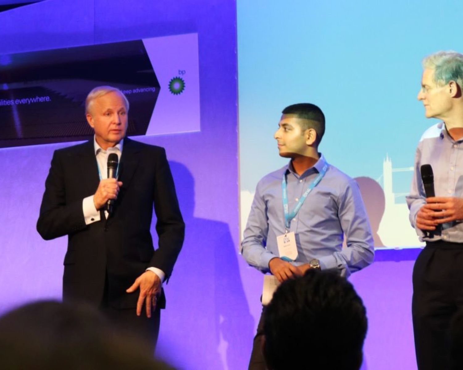Bob Dudley, CEO of BP, and Spender Dale, chief economist, answer questions at the One Young World Summit.