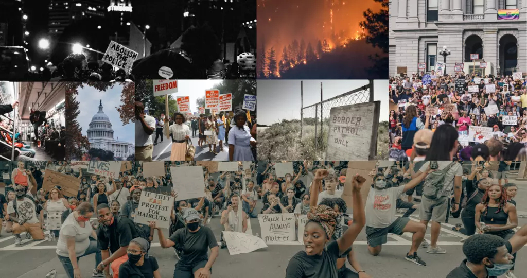 Collage of images of protests