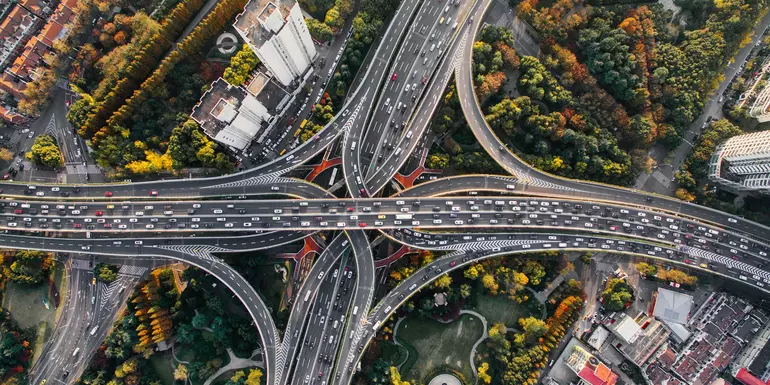 Aerial photo of multiple highways intersecting