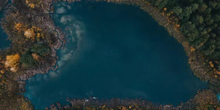 Aerial photo a lake and surrounding forest in Ukraine
