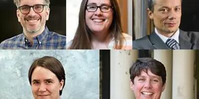 The five recipients of this year’s Dean’s Research Excellence Award: (clockwise from top left) Wil Cunningham, Megan Frederickson, Randall Hansen, Naomi Nagy and Kaley Walker.