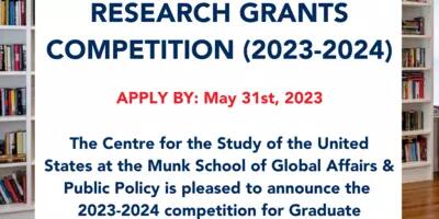 Poster of CSUS Graduate Research Grant Competition for 2023 on a white background with blue writing.
