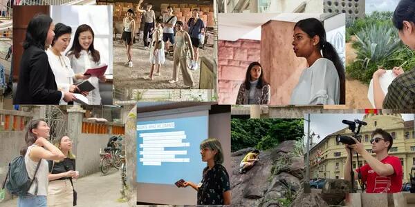 Collage of photos showing students engaged in various curricular and experiential research activities.