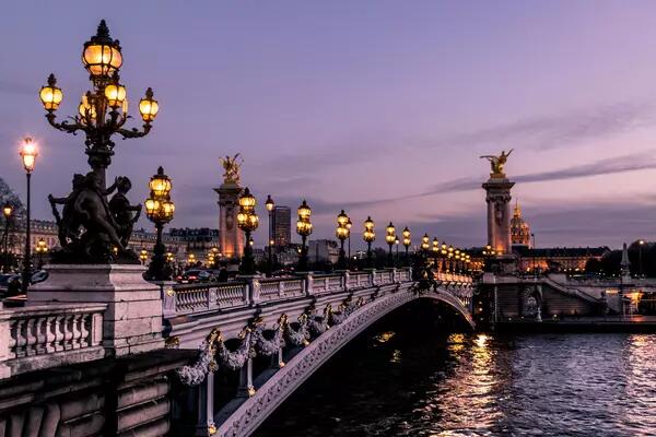 Pont Alexandre III in Paris at dusk