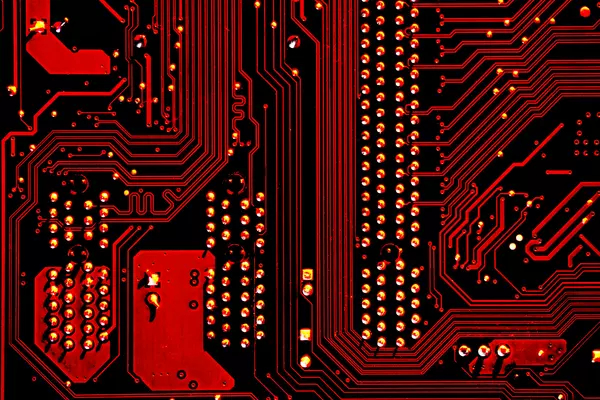 Computer circuits in red and black