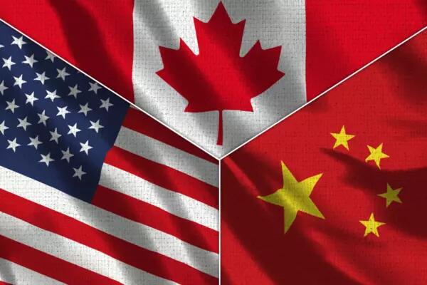 Canada-China-US flags all displayed 