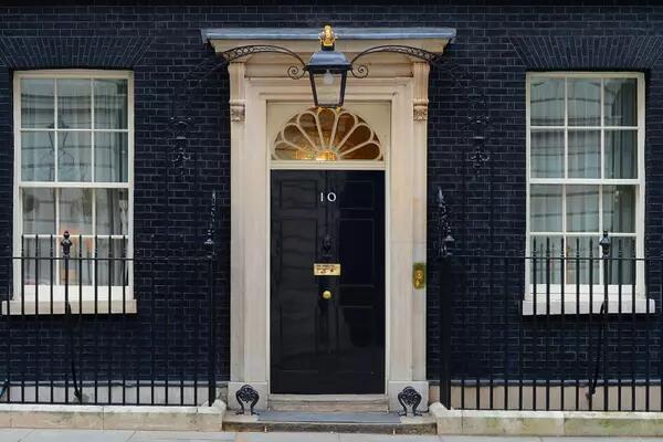 The exterior of 10 Downing Street, the London residence of the Prime Minister of the United Kingdom.