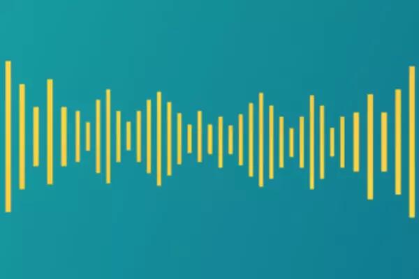 Yellow Podcast sound waves on a teal background