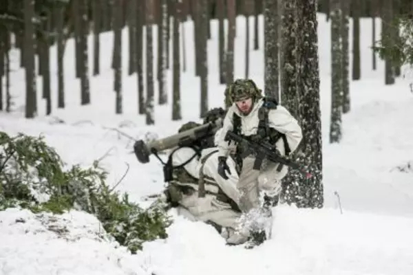 Soldiers in a snowy forest