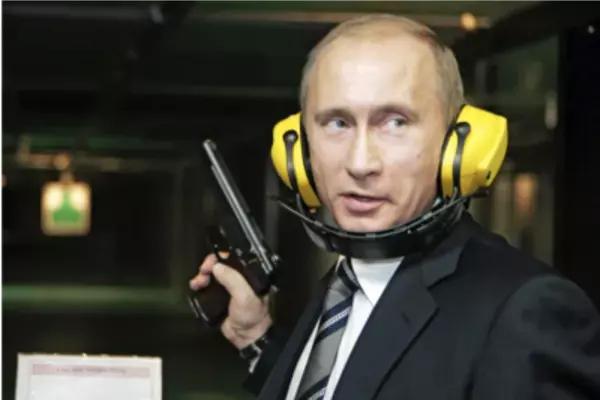 Russian President Vladimir Putin at a shooting gallery in Moscow