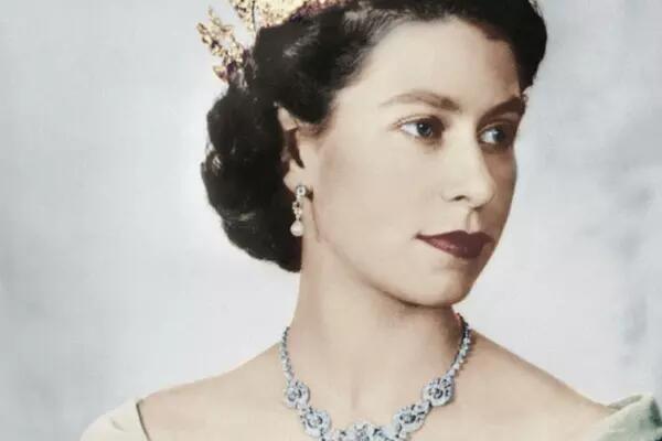 Queen Elizabeth II in a royal crown 