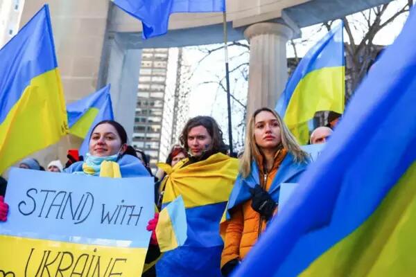 Demonstrators in Montreal protest Russia’s military action in Ukraine on Thursday. On Thursday, Russia launched the largest attack by one state against another in Europe since World War II.  