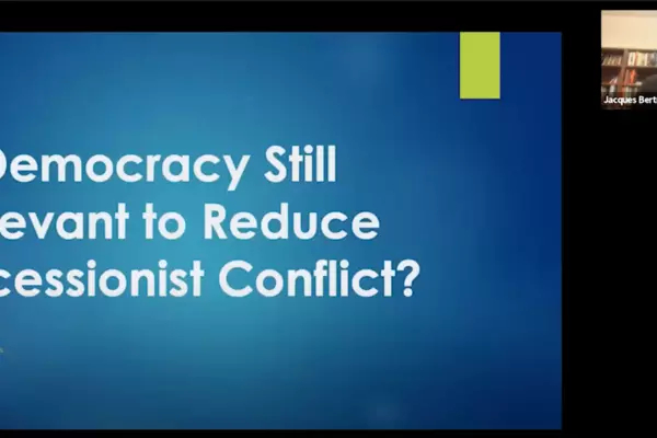 Screenshot of Jacques Bertrand giving a talk on "Is Democracy Still Relevant to Reduce Secessionist Conflict?"