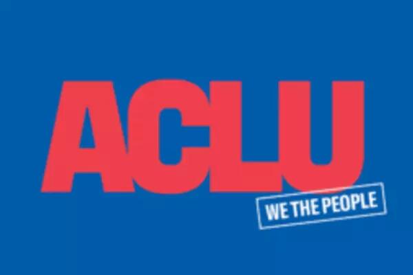 A red and blue graphic stating: ACLU, we the people