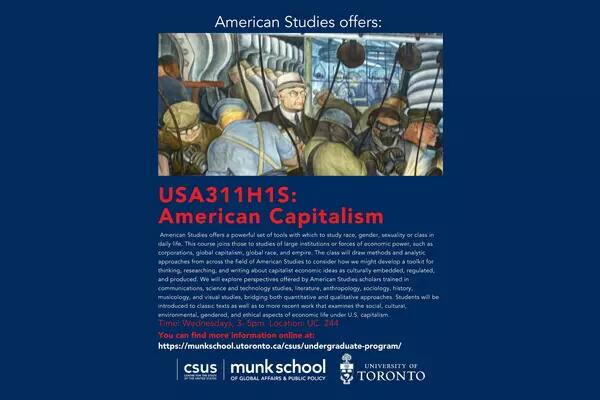 A graphic describing the Munk School course, American Capitalism