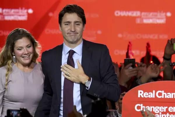Canadian Prime Minister Justin Trudeau and his wife Sophie Gregoire-Trudeau after his 2015 election win