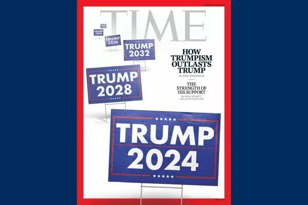 Time magazine cover showing Trump placards