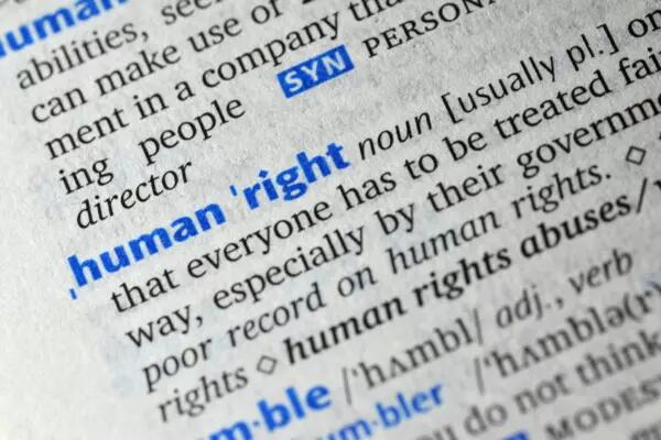A close up of the definition of human rights in a dictionary