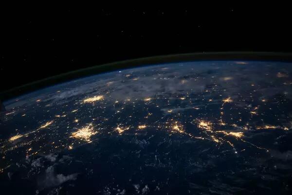 A shot of the earth at night, from space.
