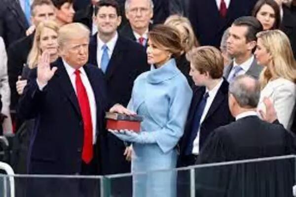 Former US president Donald Trump being inaugurated with his wife Melania