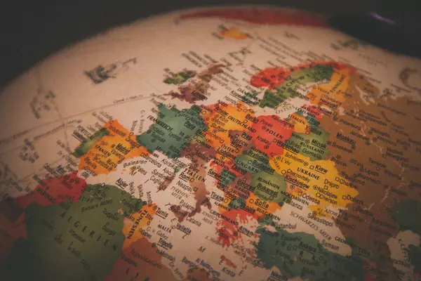 Close up of a Europe and Russia on a globe