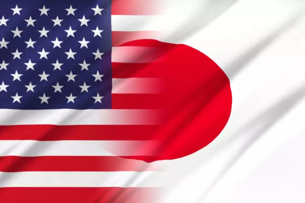 American and Japanese flags merged into one