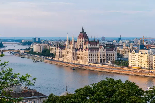 View of Budapest river, bridges, Parliament