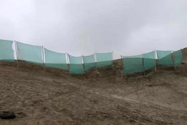 AWA fog nets on a sandy hill