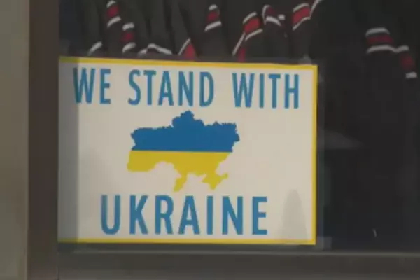 "We Stand With Ukraine" sign