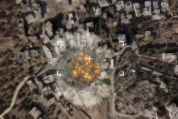 Air strike on Terrorist home, drone attack view