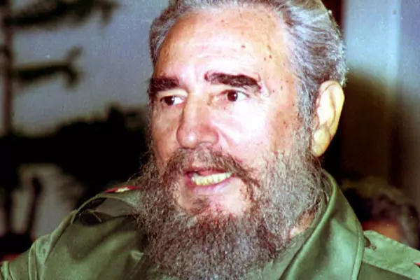 Fidel Castro in January 1994 assures participants at a Solidarity with Cuba meeting that the country would never return to capitalism. [Getty Images]