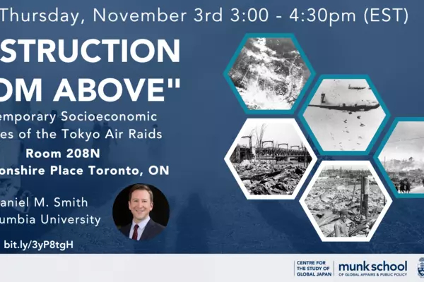 Blue Poster for a CSGJ Event: Destruction from Above