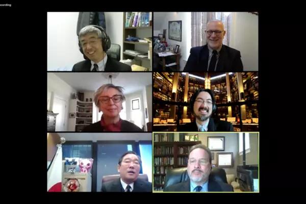 Screenshot of 6 panelists back to back
