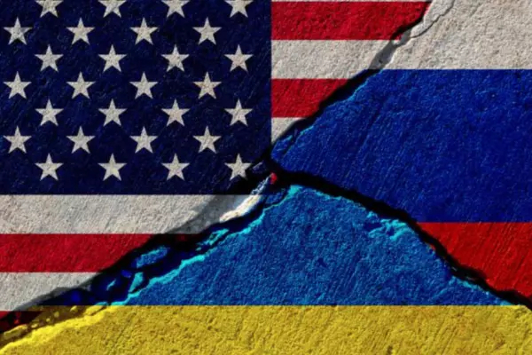 U.S., Ukraine, and Russian flags