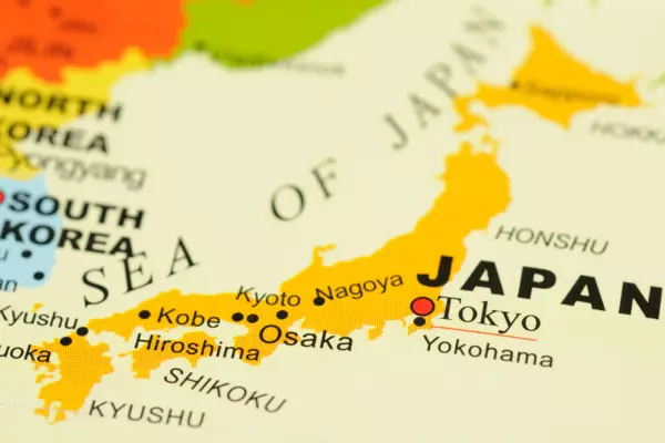 Map of Japan in yellow.