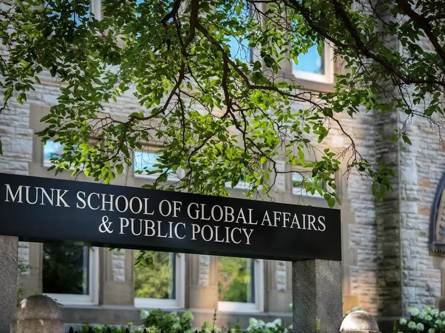 Munk School exterior and signage with the full name of the school: Munk School of Global Affairs & Public Policy