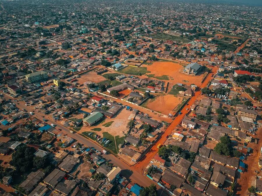 Aerial shot of Accra, in Ghana.