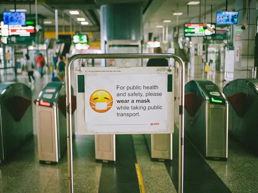 COVID mask safety message in Singapore's public transit station