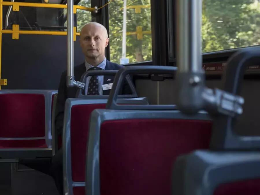 Andy Byford on board a TTC bus heading to Wellesley Station in Toronto on August 19, 2016.  NAKITA KRUCKER / TORONTO STAR