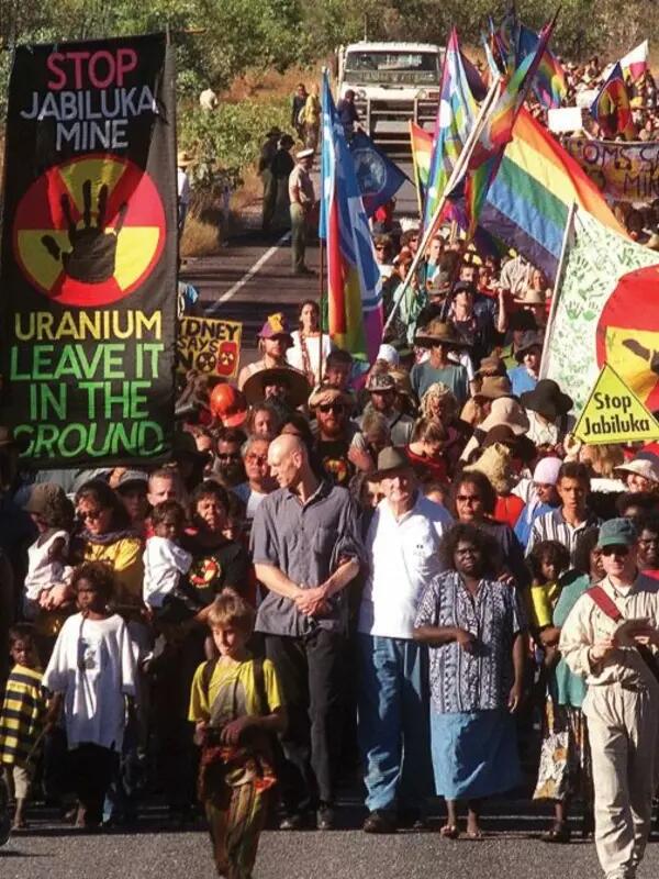 People protest the Jabiluka mine development in the Northern Territory of Australia 