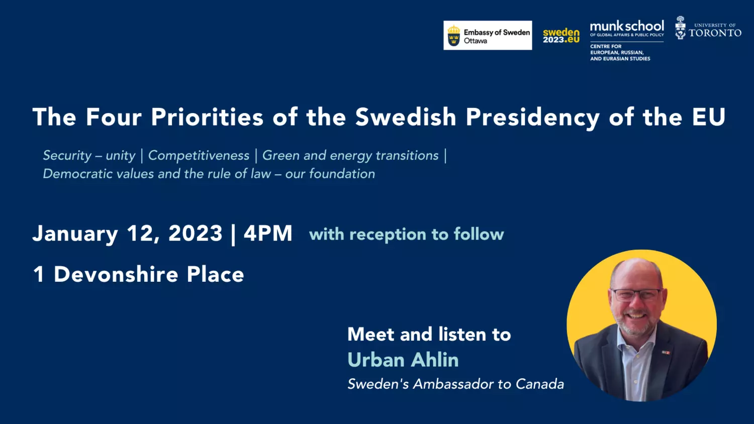 12 Jan: Meet and listen to Urban Ahlin, Sweden’s Ambassador to Canada 