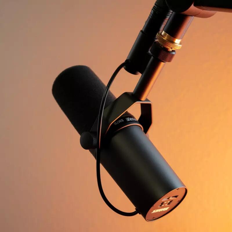 A close up of an audio microphone