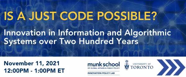 A graphic describing the Munk event, Is A Just Code Possible?