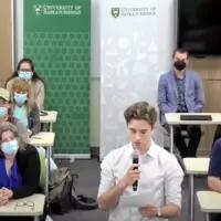 University of Saskatchewan's Quinn Rozwadowski asks a question