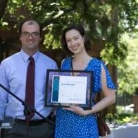 Erin Mierdel (R) receives the Ontario 360 Capstone Award